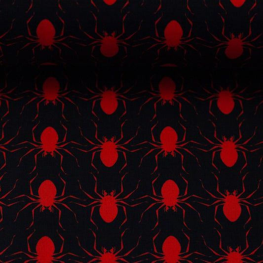 Premium 100% kokvilnas audums - sarkani zirnekļi 130 g/m²