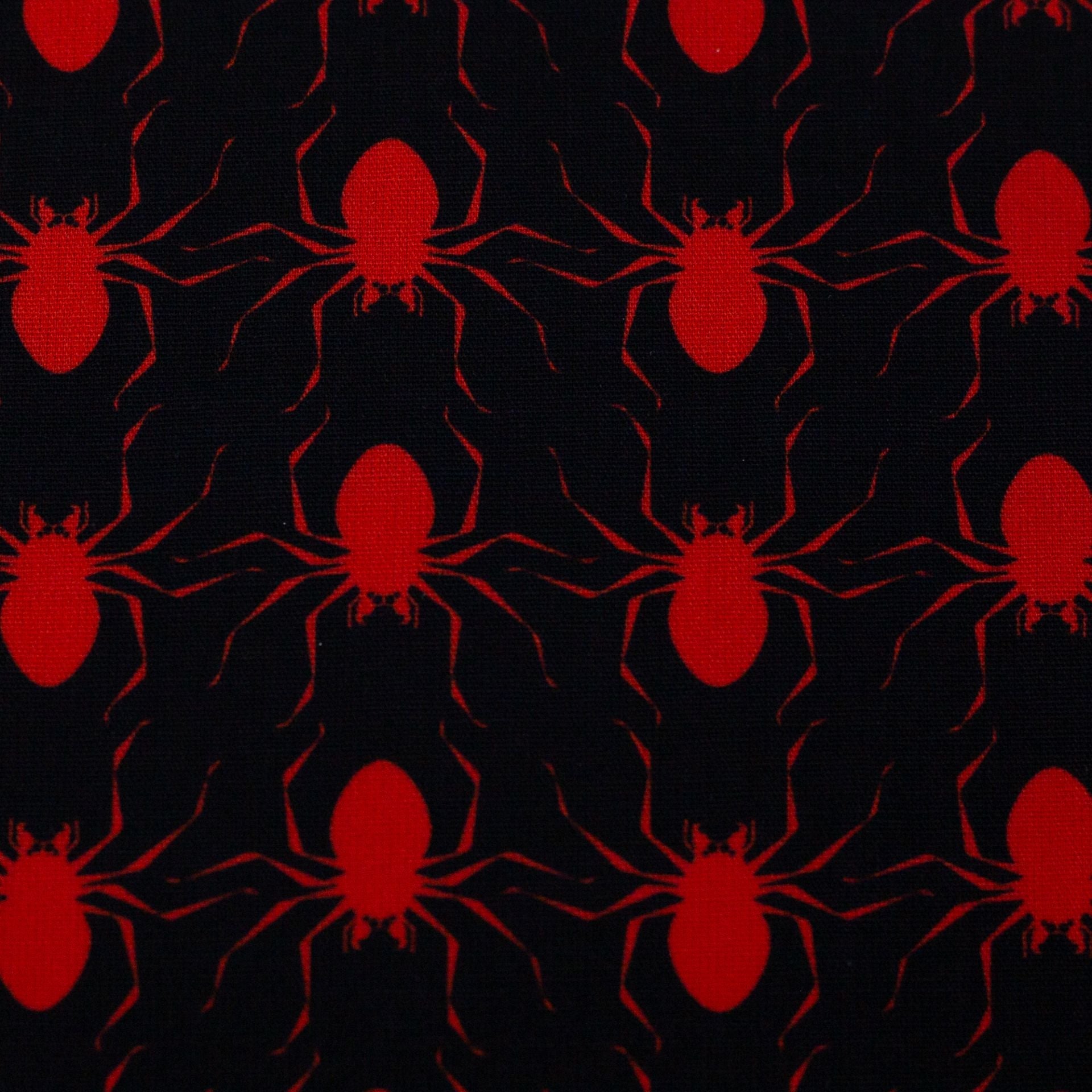 Premium 100% kokvilnas audums - sarkani zirnekļi 130 g/m²