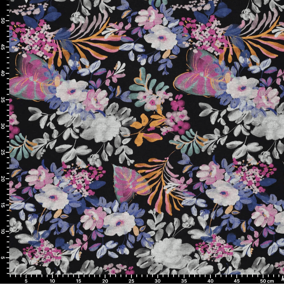 Punta di Roma trikotāžas audums - ziemas ziedi 240 g/m²