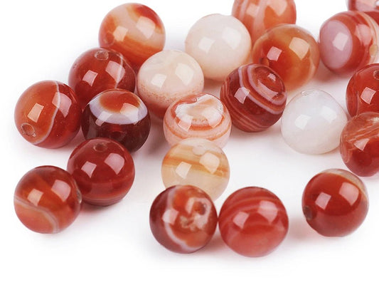 Red Agate minerālpērlītes Ø8 mm | 12 gab. | Dabīgs minerāls