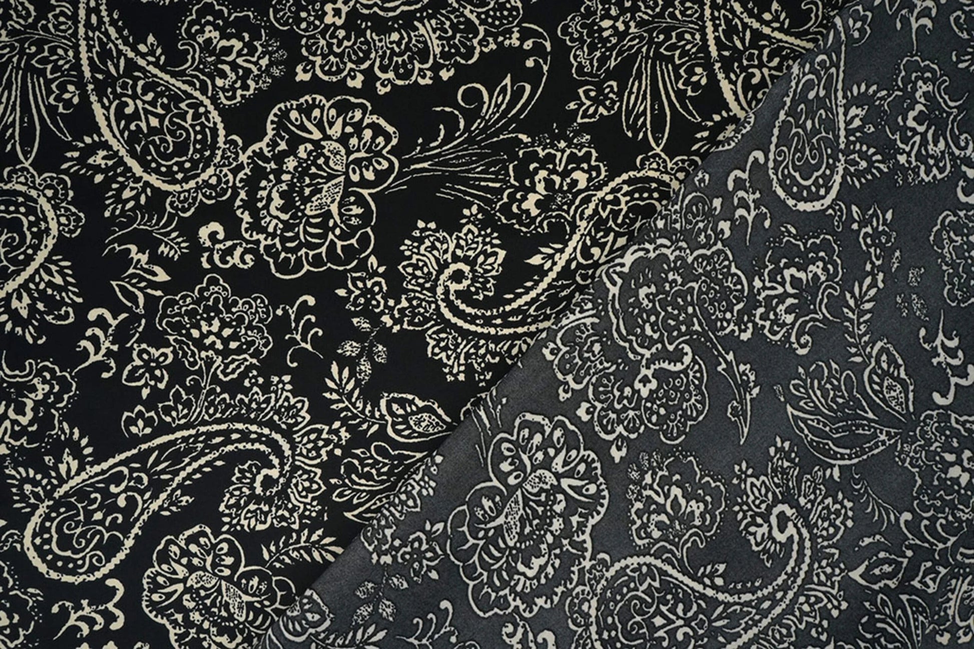 Satīns ar elastānu - elegants raksts uz melna fona 80 g/m²