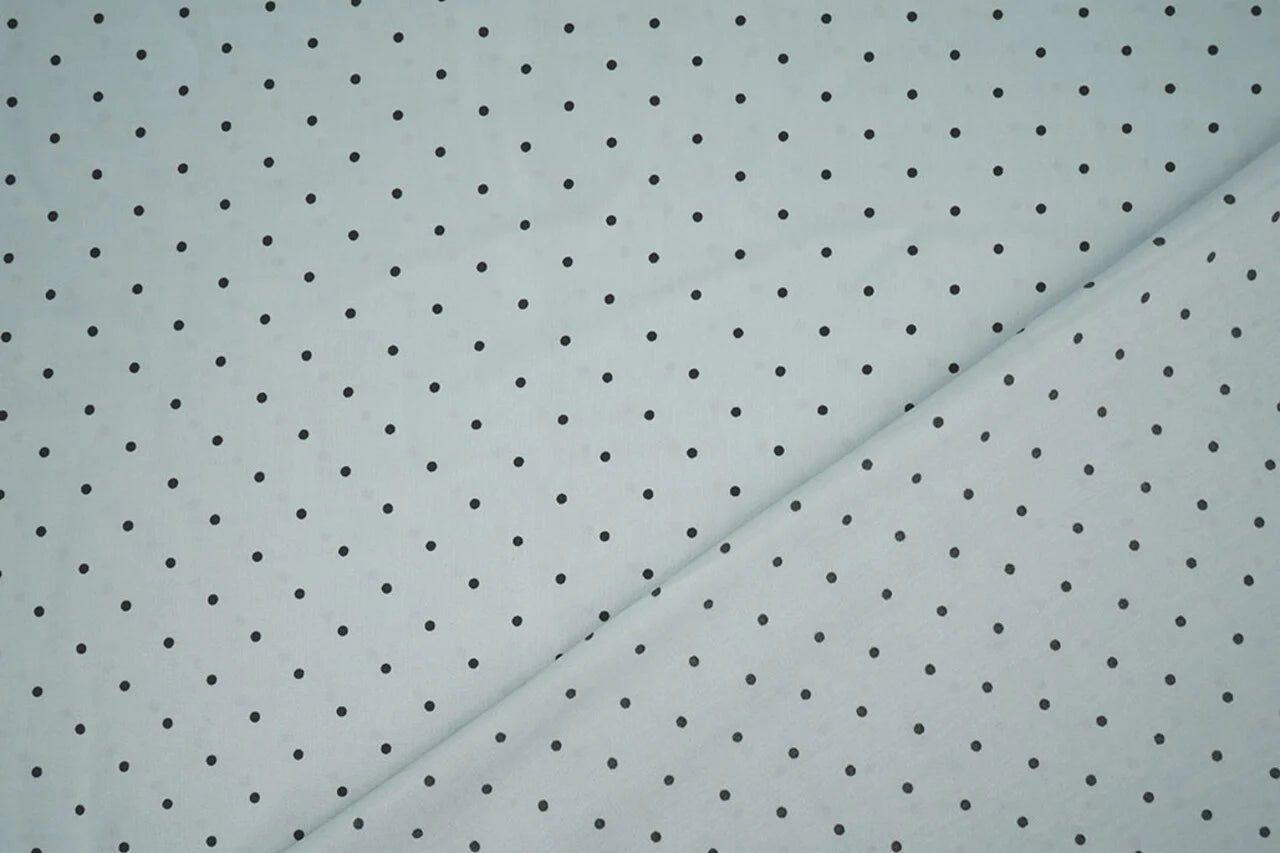 Satīns ar elastānu - punktiņi uz mint fona 90 g/m²