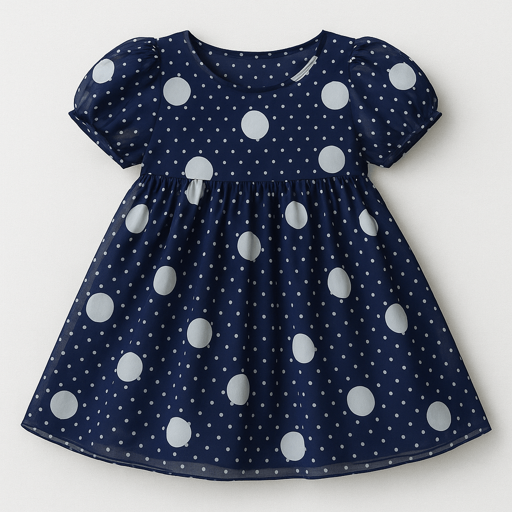 Šifons - punkti uz tumši zila fona | 150 cm | 65 g/m²