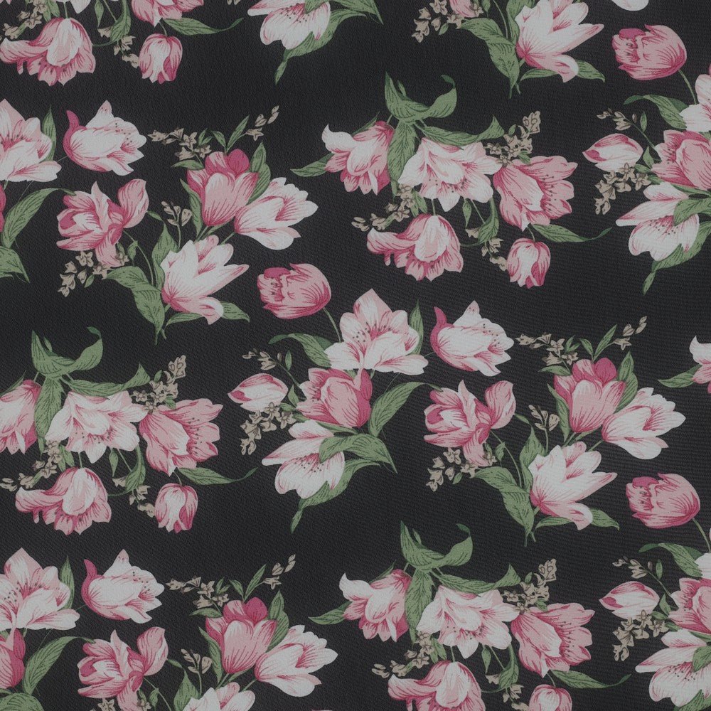 Šifons - rozā tulpes un neaizmirstulītes | 150 cm | 80 g/m²