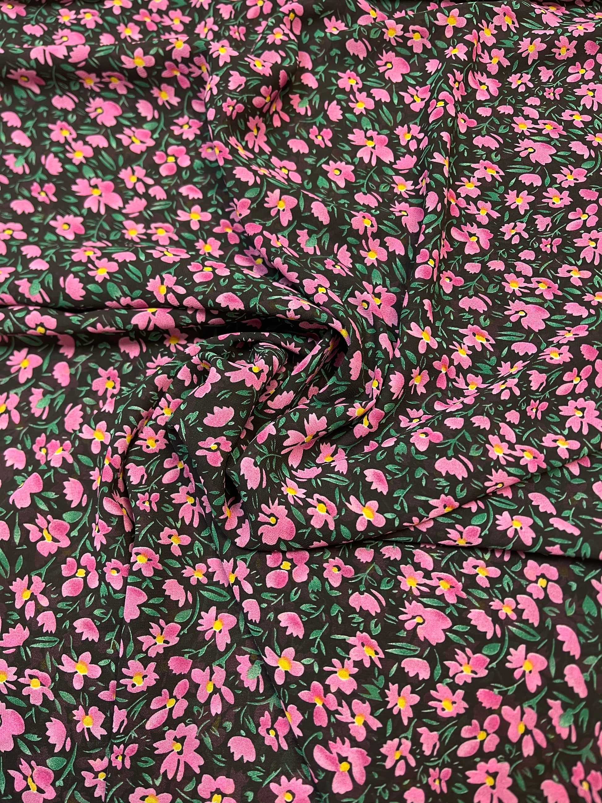 Šifons - rozā ziediņi | 150 cm | 65 g/m²