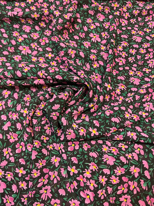 Šifons - rozā ziediņi | 150 cm | 65 g/m²