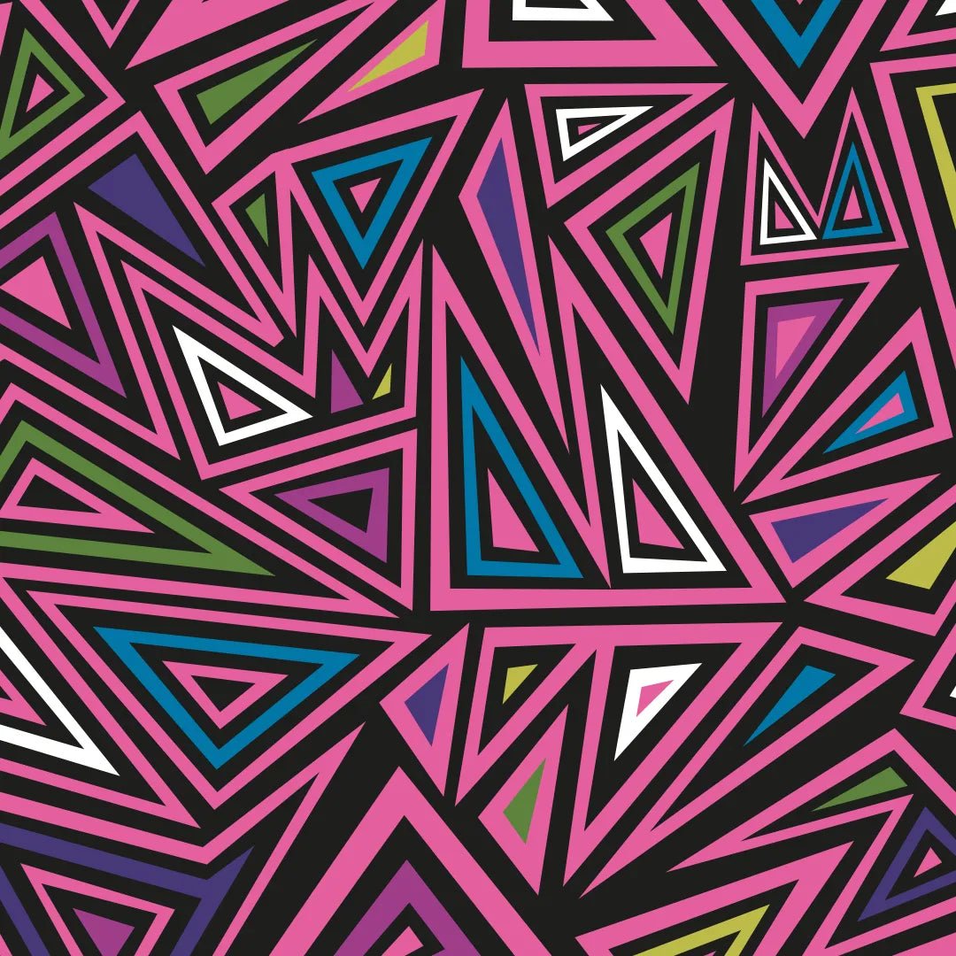 Softshell audums ar elastānu - fuksijas trijstūru motīvs 310 g/m²