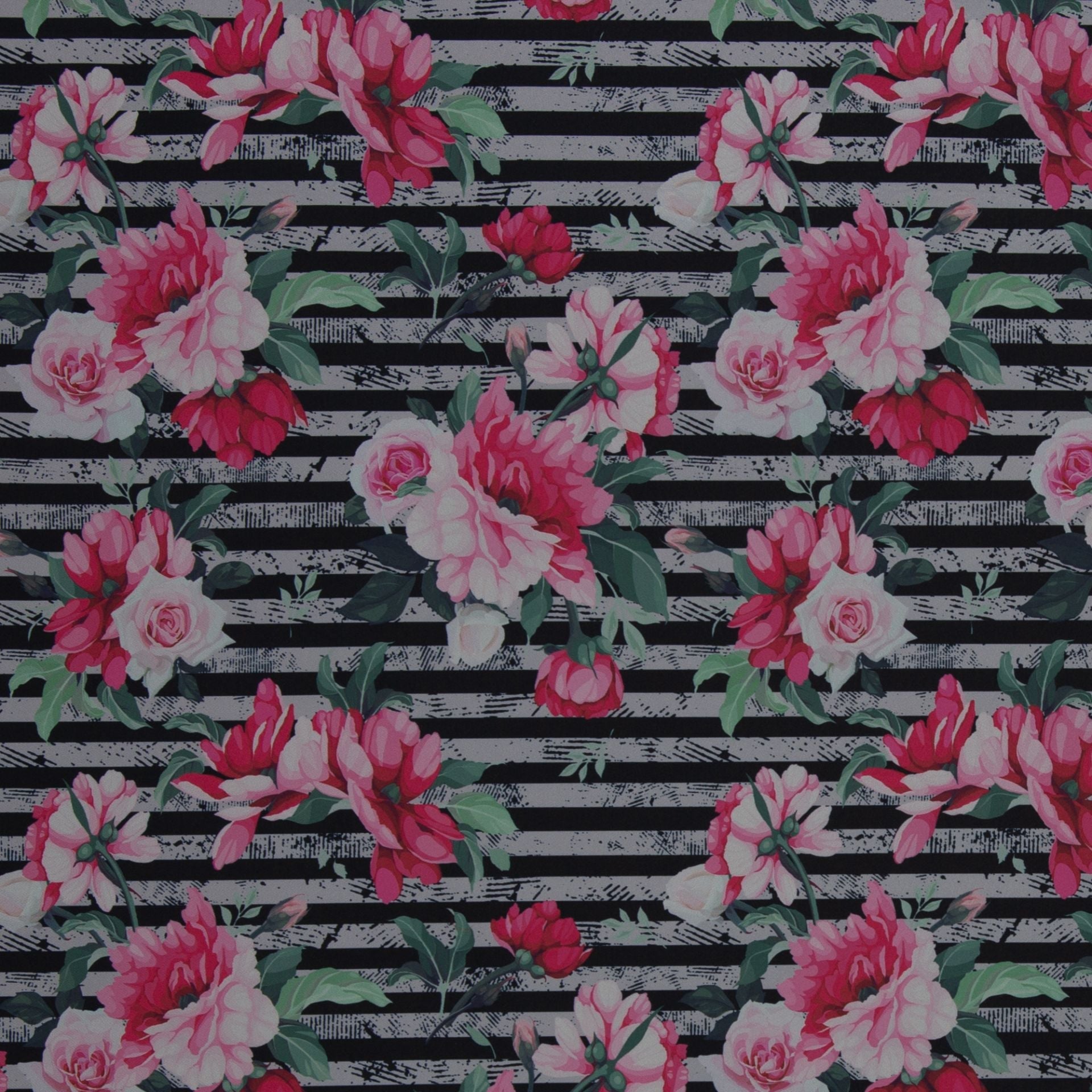 Softshell audums - svītras ar ziediem 330 g/m²