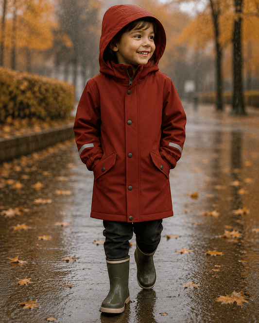Image of waterproof brick red softshell fabric – available online at Šarlotes audumi