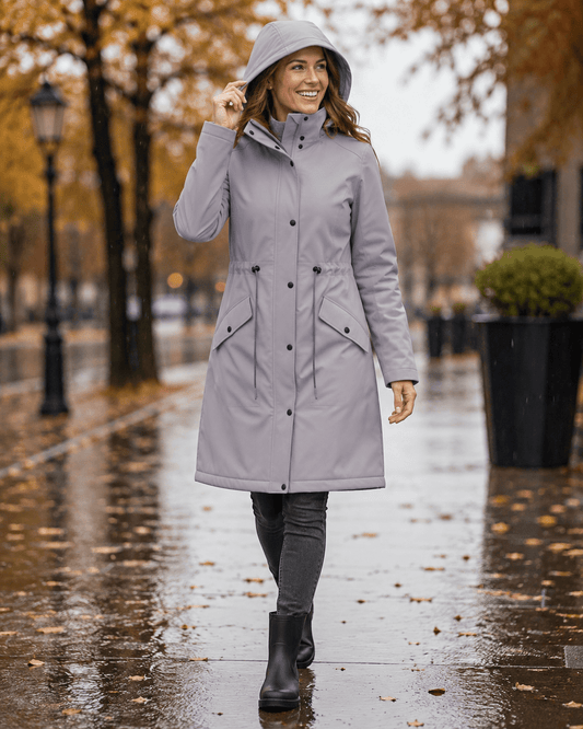 Image of softshell waterproof fabric in ash gray – available online at Charlotte's Fabrics