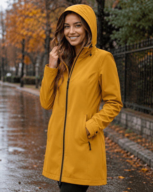 Image of waterproof softshell fabric – mustard shade, available online at Charlotte's Fabrics