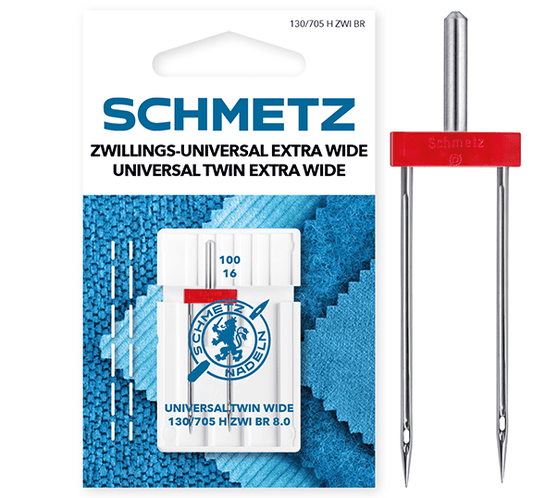 Attēls ar Šujmašīnu adata dubultā universālā SCHMETZ UNIVERSAL TWIN ZWI BR - Nr.8/100 (1gab.) – pieejams Šarlotes audumi