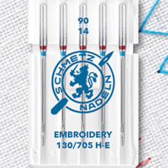 Attēls ar Šujmašīnu adatas izšūšanai SCHMETZ EMBROIDERY NEEDLES - Nr.90 (5gab.) – pieejams Šarlotes audumi