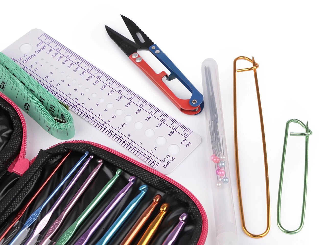 Tamborēšanas komplekts ar metāla tamboradatām un aksesuāriem | Rozā maciņā | 99 gab.