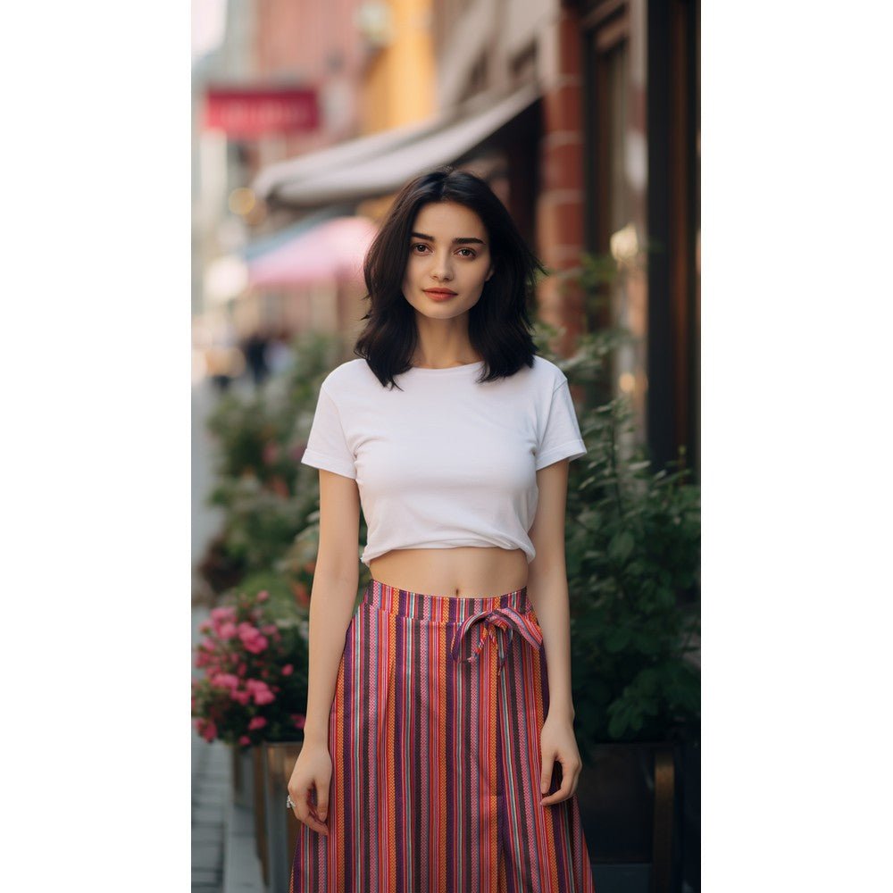 Tautiska raksta audums - lillā, oranžs ar sarkanu 200 g/m²