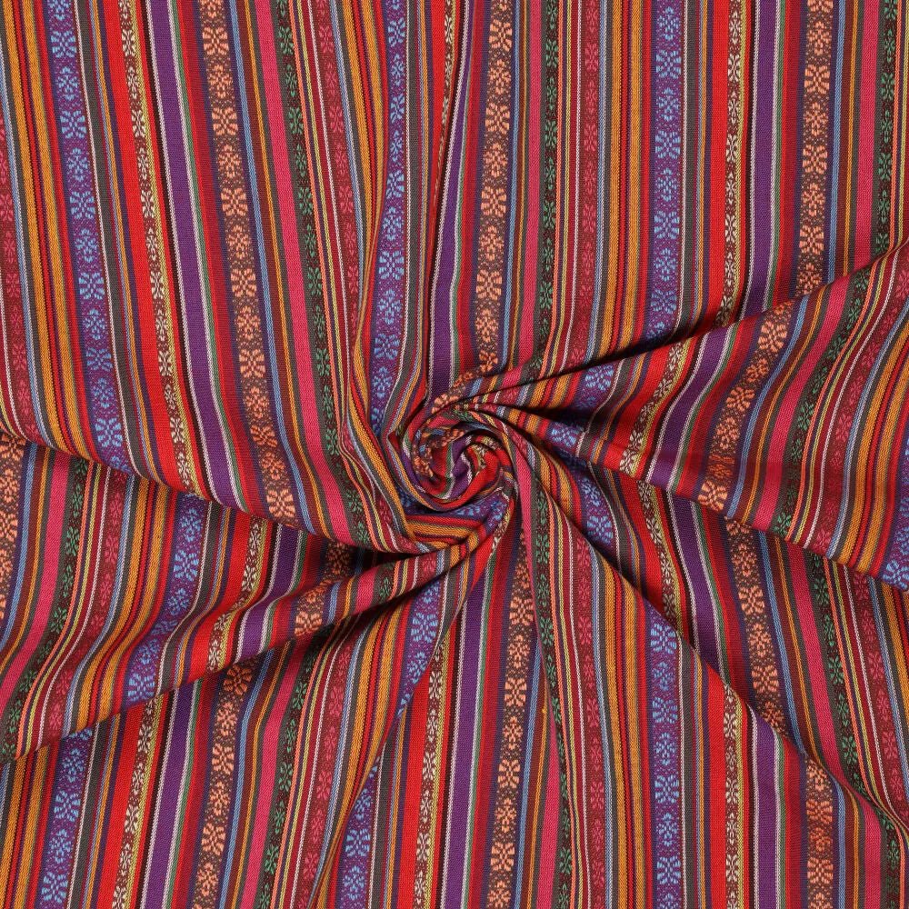 Tautiska raksta audums - sarkanie un zilie toņi 200 g/m²