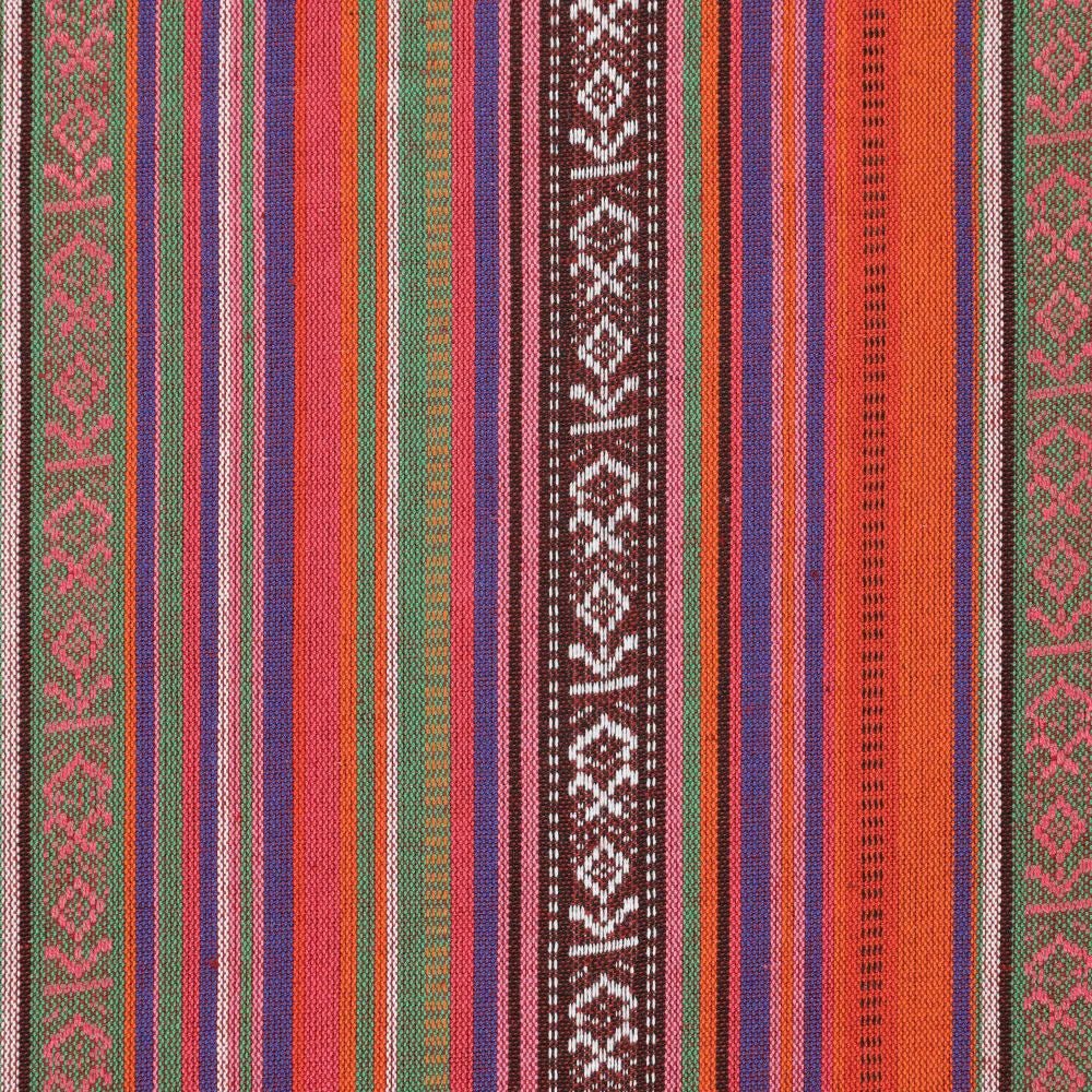 Tautiska raksta audums - zaļš, oranžs ar sarkanu 200 g/m²