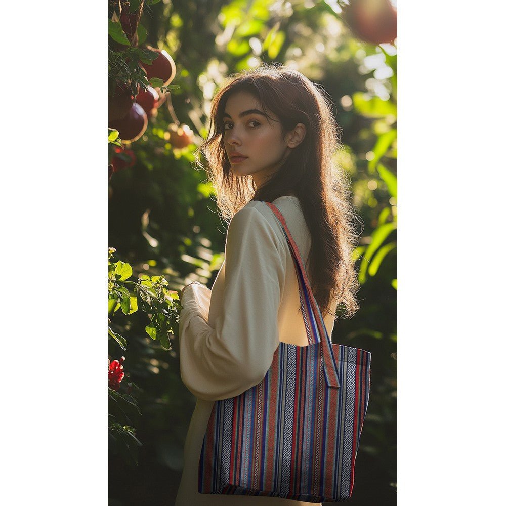 Tautiska raksta audums - zilie un oranžie toņi 200 g/m²