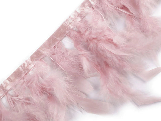 Tītara spalvu apdares lente - pūderrozā (50 cm iepakojums)