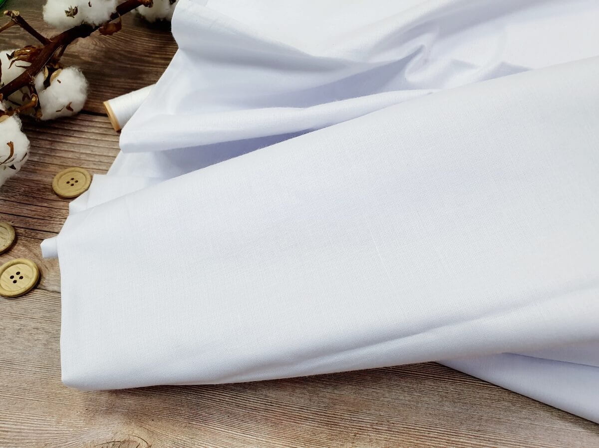 100% Kokvilnas audums-sniega balts 125 g/m²