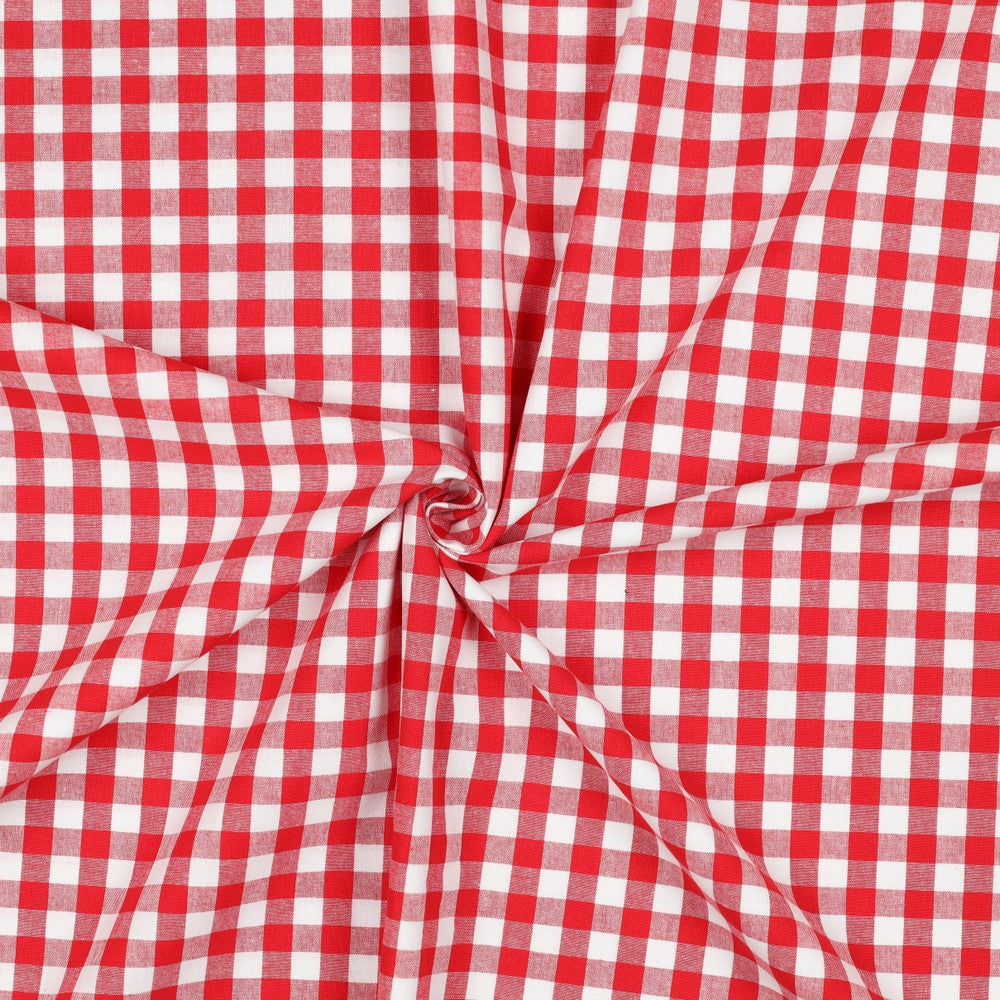 Premium 100% kokvilnas audums-sarkans rūtains 110 g/m²
