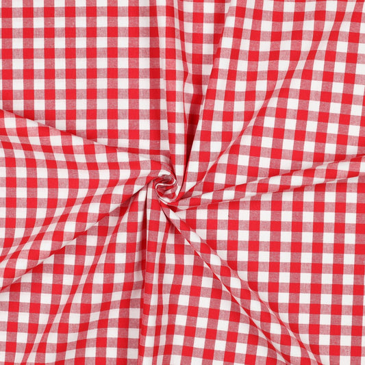 Ensiluokkainen 100 % puuvillakangas – punainen ruudullinen 110 g/m²