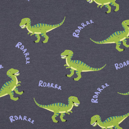 Baumwolljersey - Dinosaurier auf Grau-Melange 200 g/m²