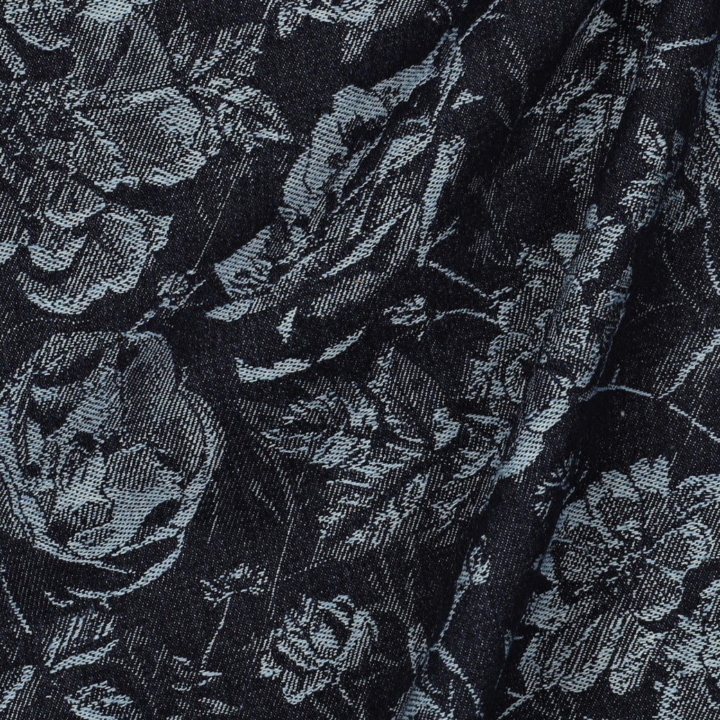 Denim jacquard fabric with floral pattern, 350 g/m²