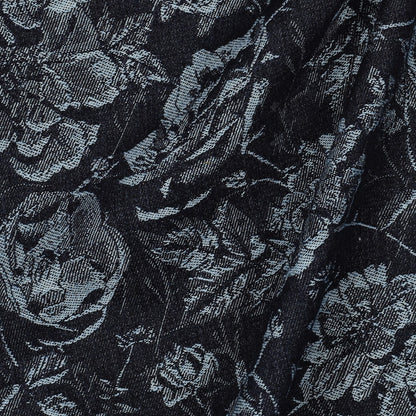 Denim jacquard fabric with floral pattern, 350 g/m²