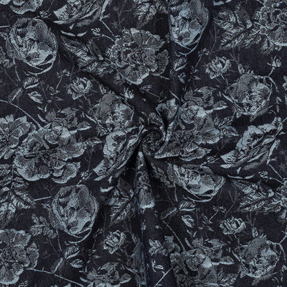 Denim jacquard fabric with floral pattern, 350 g/m²