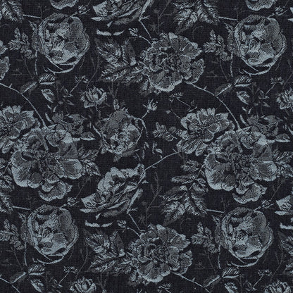 Denim jacquard fabric with floral pattern, 350 g/m²