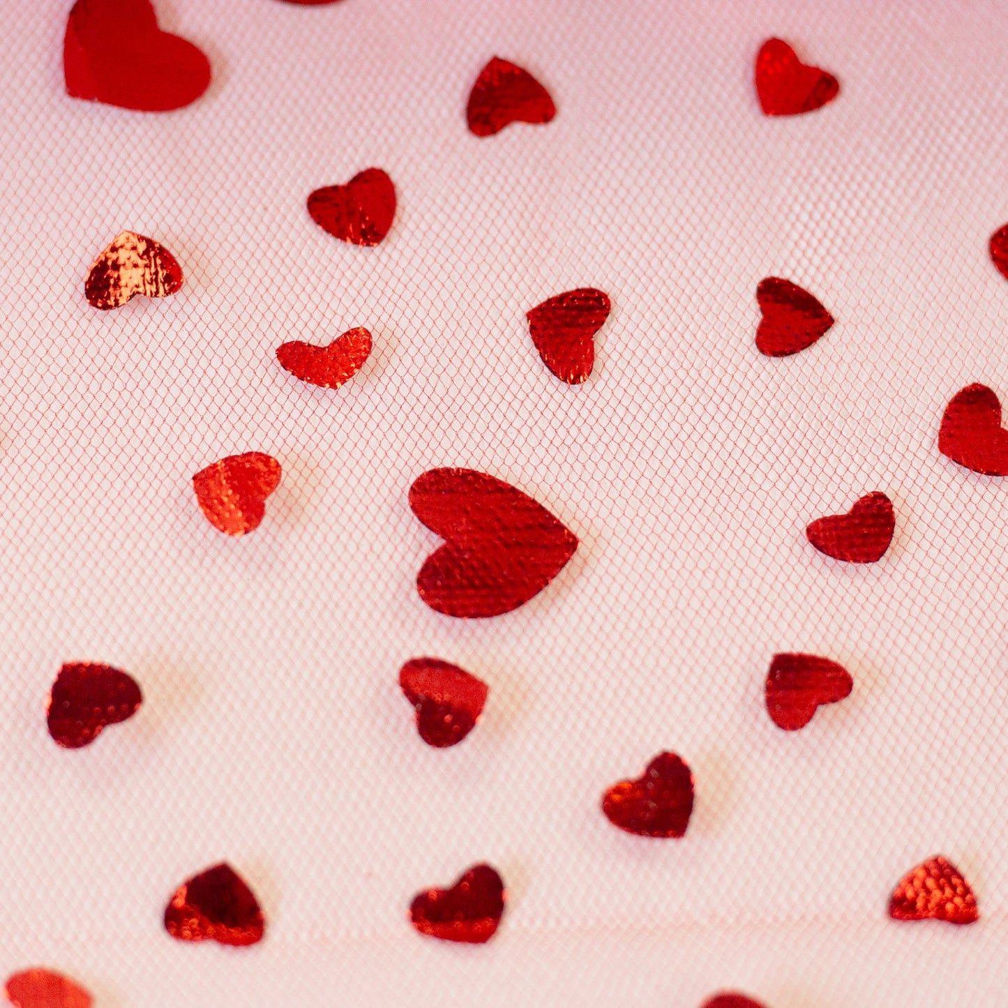 Soft Tulle with Red Hearts
