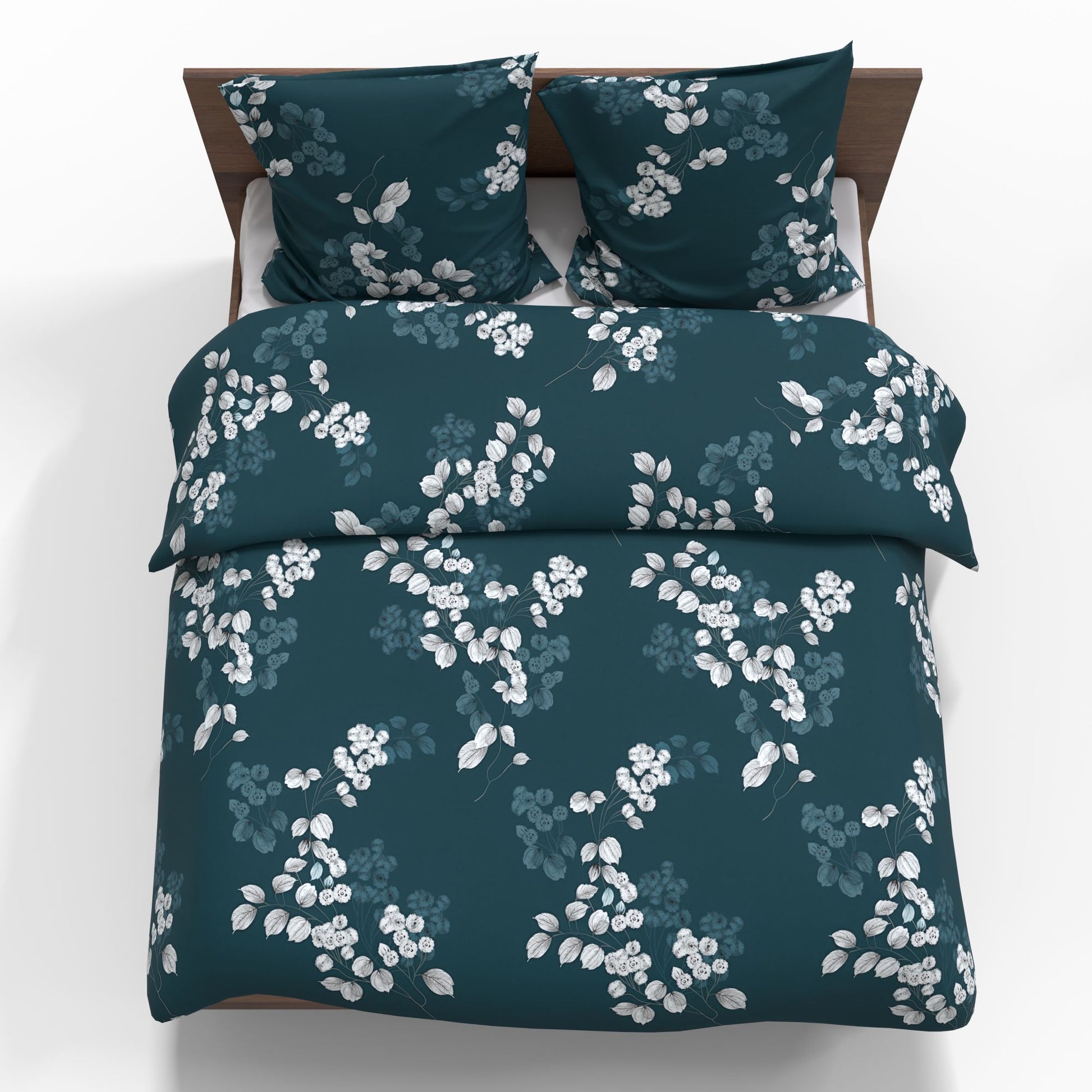 Attēls ar 100% Kokvilnas audums - baltie elegantie ziedi un lapas 220cm 146 g/m² – pieejams Šarlotes audumi