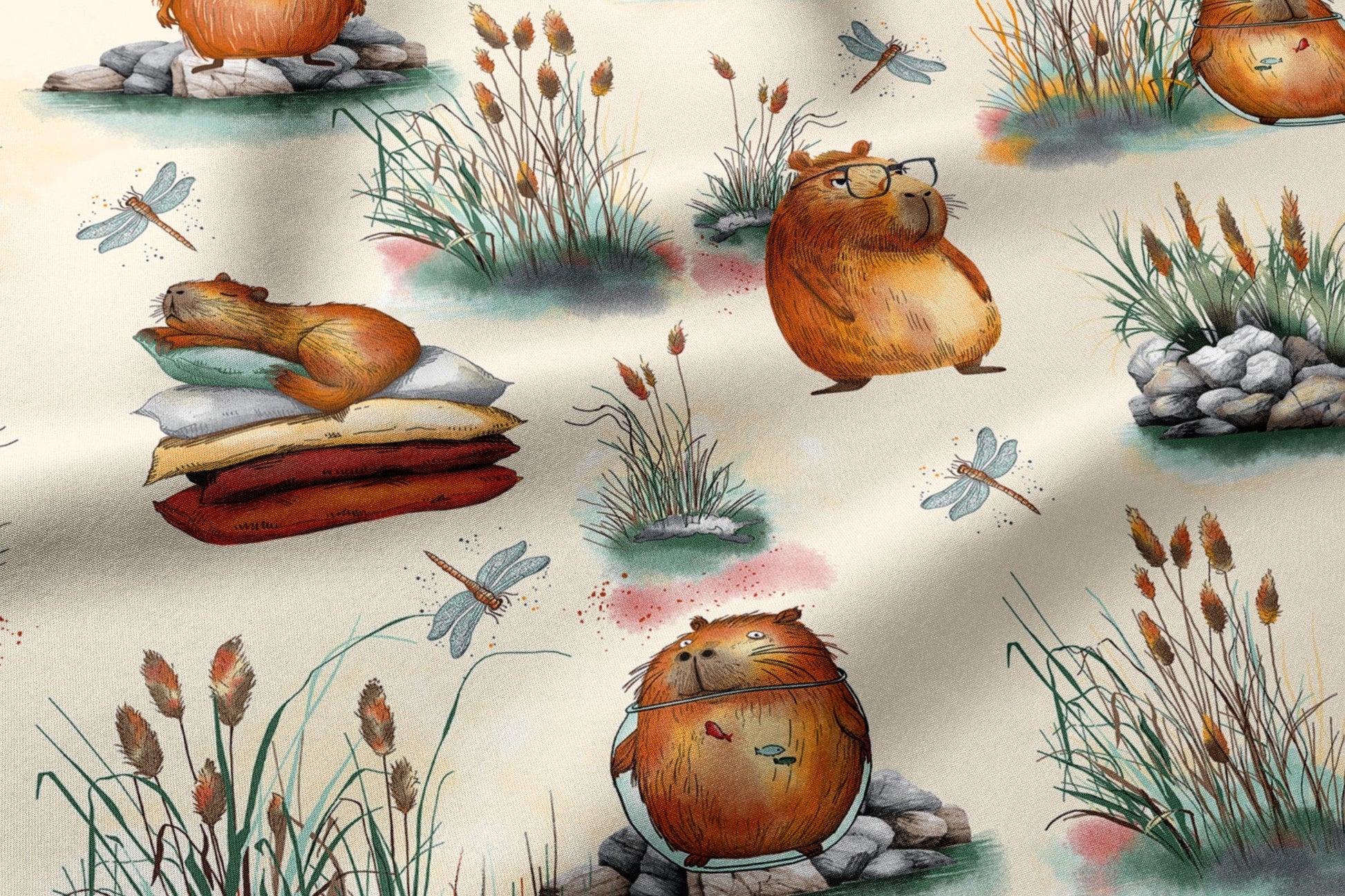 Attēls ar 100% Kokvilnas audums - kapibaras 125 g/m – pieejams Šarlotes audumi