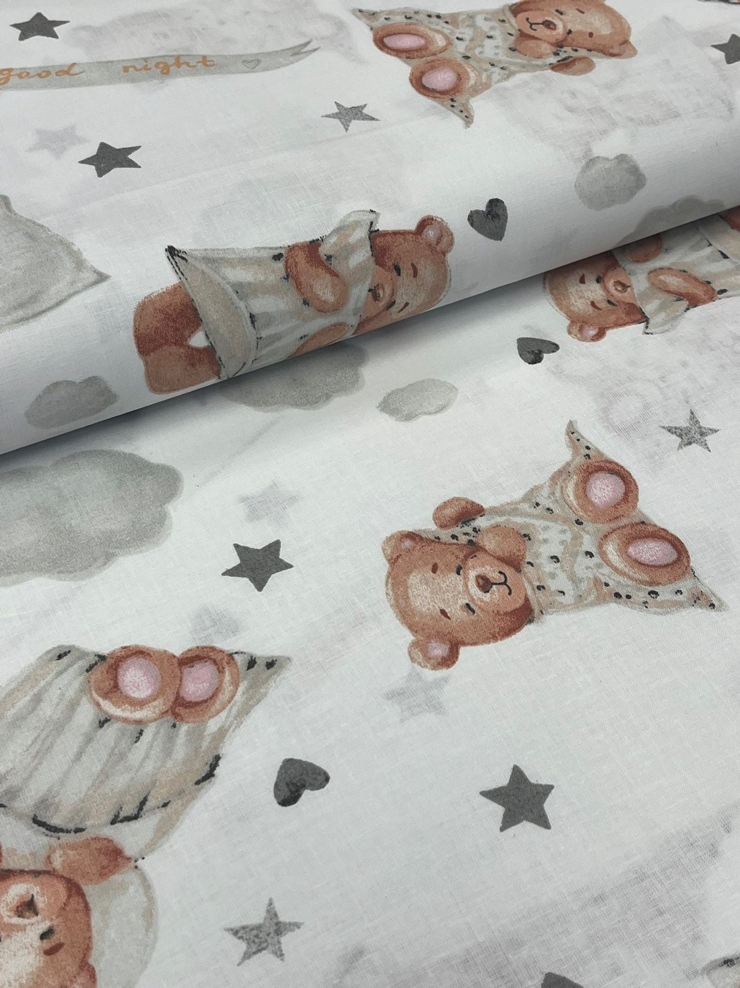 Image of 100% cotton fabric - sleepy bear 125 g/m² – available at Šarlotes audumi