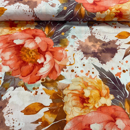 Tissu 100 % coton - grandes pivoines roses 125 g/m²