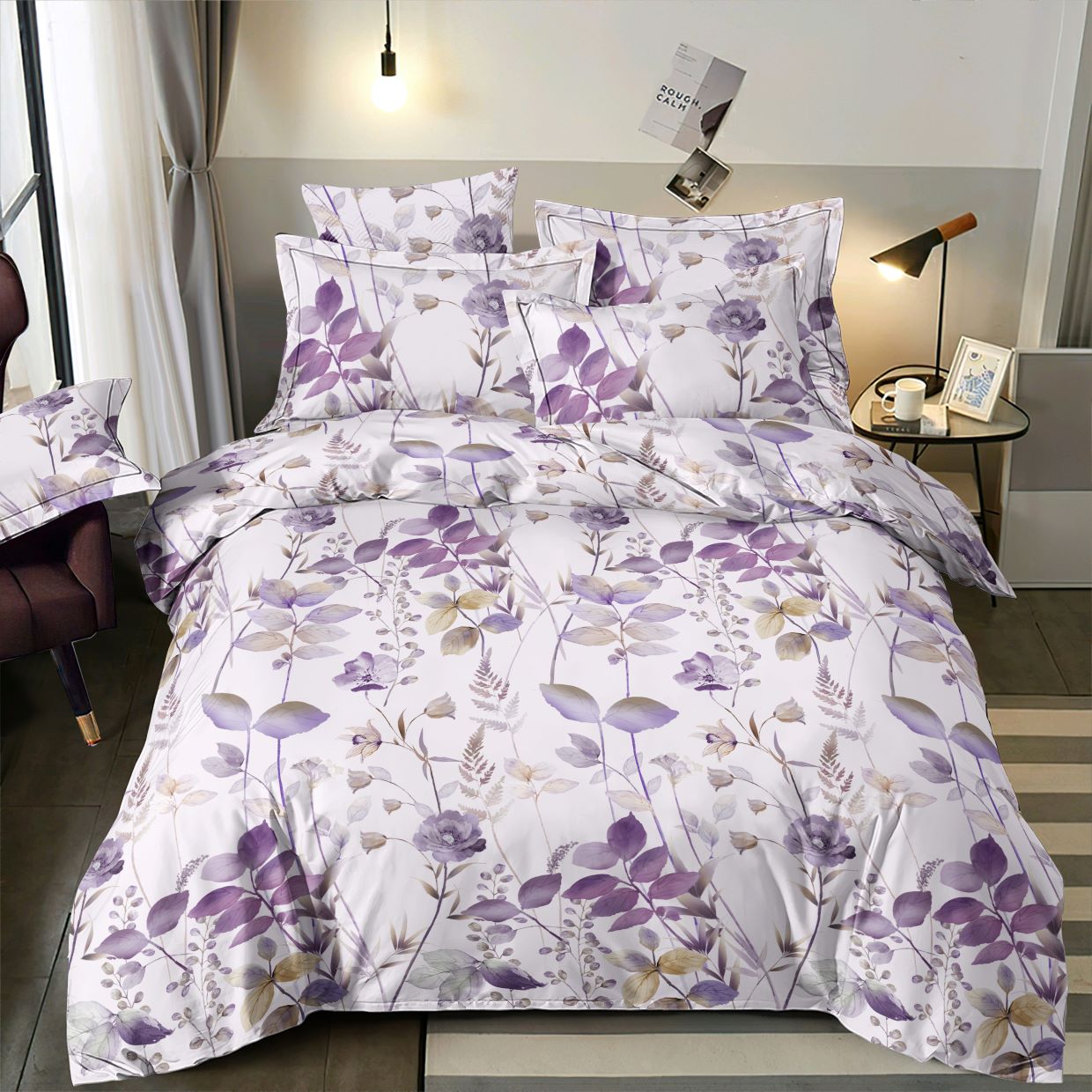 Attēls ar 100% Kokvilnas audums - lillā pļava 220cm 146 g/m² – pieejams Šarlotes audumi