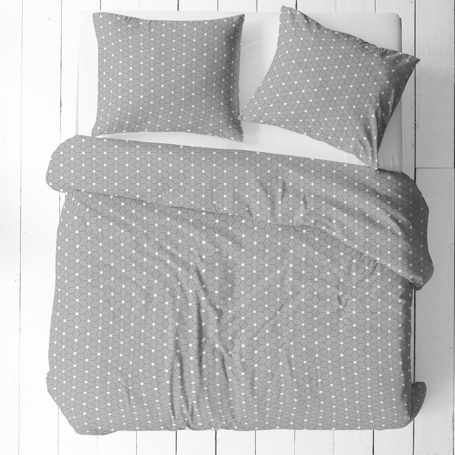 Tissu 100 % coton à motif géométrique gris, 125 g/m² – disponible chez Šarlotes audumi