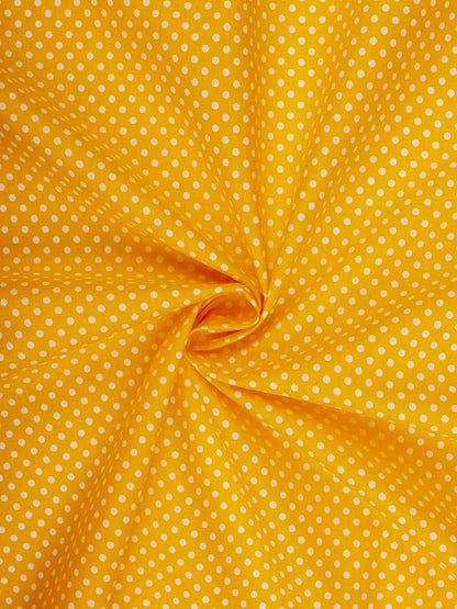 100 % tissu en coton - pois (4 mm) sur fond jaune moutarde 125 g/m²