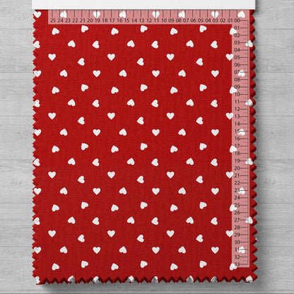 100% tissu en coton - petits cœurs sur fond rouge 125 g/m