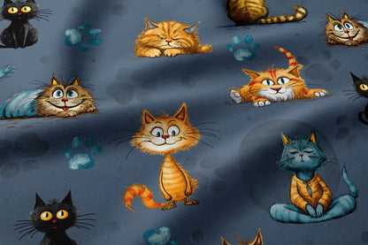 Image avec tissu 100 % coton - chats fous 125 g/m² – disponible chez Šarlotes audumi