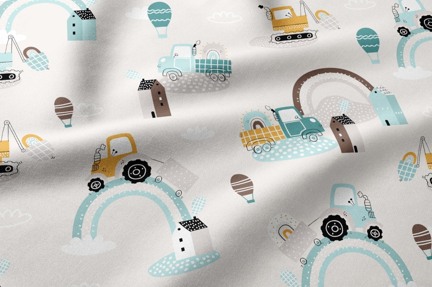 Image avec tissu 100 % coton - tracteurs 125 g/m² – disponible chez Šarlotes audumi