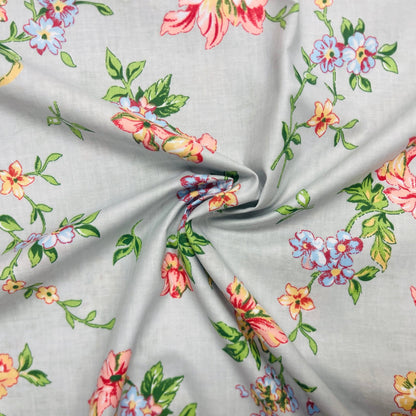 Tissu 100 % coton - fleurs et gris clair 130 g/m²