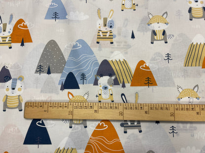 100 % tissu en coton - animaux en montagne 125 g/m²