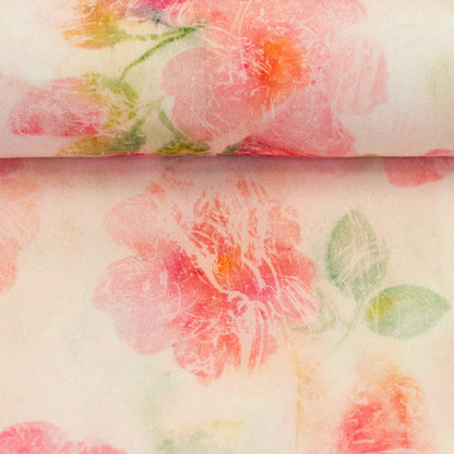 Tissu 100 % viscose - fleurs aux couleurs aquarellées 135 g/m²