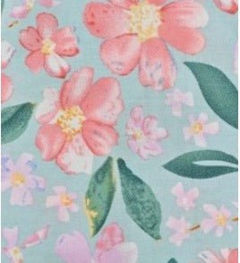Tissu 100 % viscose - fleurs sur fond menthe 135 g/m² – disponible chez Šarlotes audumi