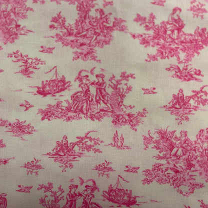 Tissu 100 % viscose - motif porcelaine rose 125 g/m²