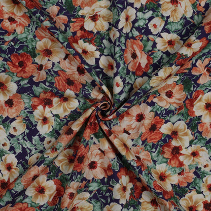 Tissu 100 % viscose - fleurs roses 110 g/m²