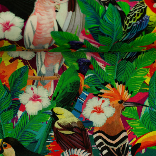 Attēls ar 100% Viskozes audums - tropu karnevāls 125 g/m² – pieejams Šarlotes audumi