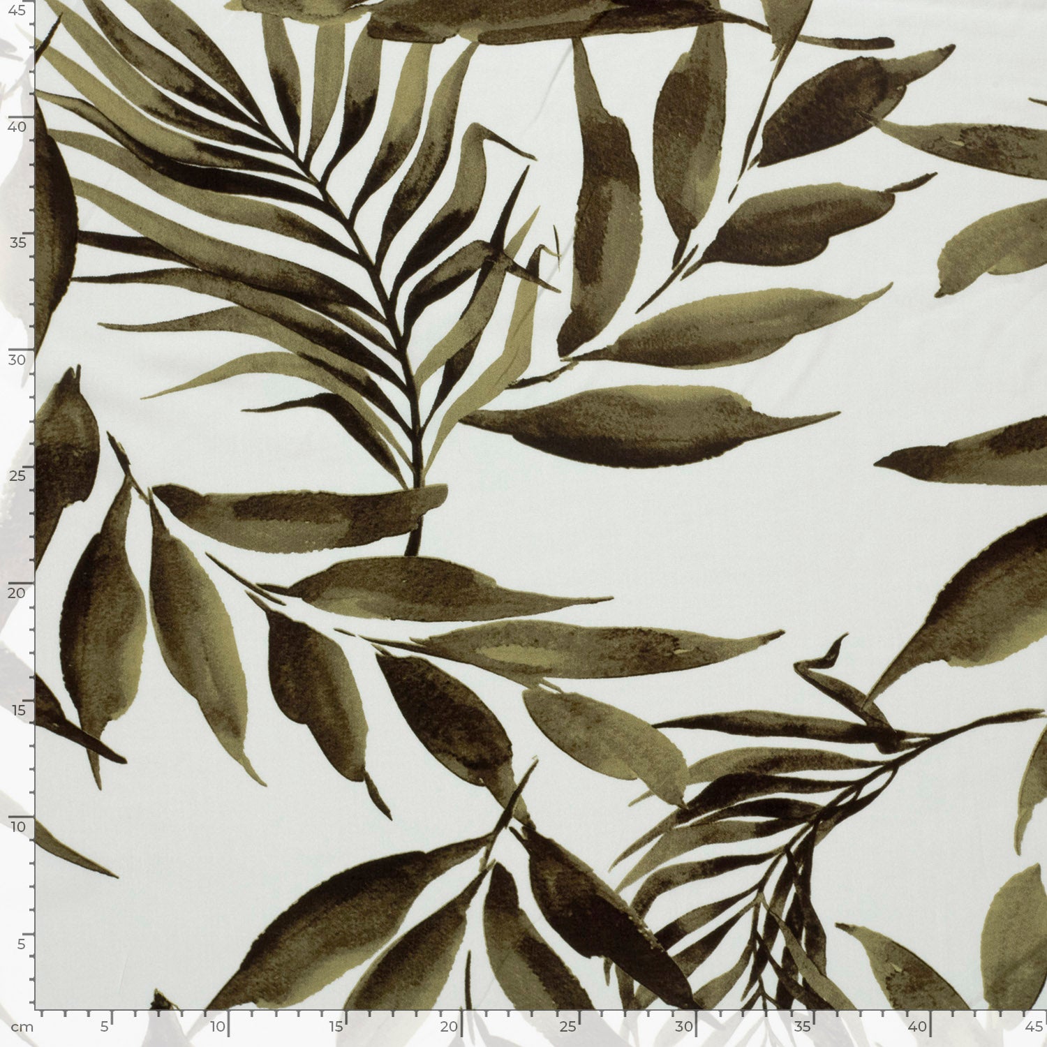 Attēls ar 100% Viskozes audums - zaļas lapas uz balta fona 125 g/m² – pieejams Šarlotes audumi